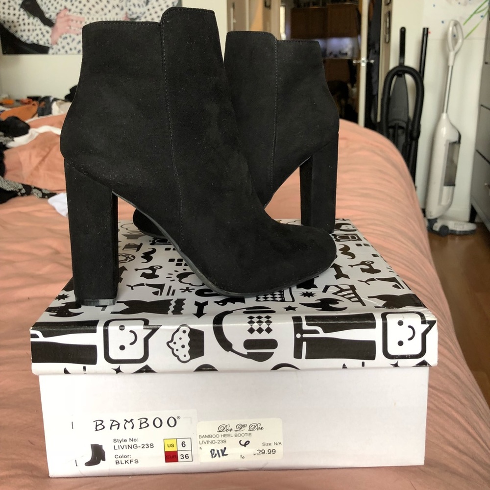 Black Suede Heeled Booties
